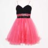 Pre-Loved' Yasmin Party Dress 2 Pre-Loved' Yasmin Party Dress in Black and Coral with ruched, embellished sweetheart neckline and full tulle skirt with scalloped edge from Silhouette London, Girls Party Dress Specialists in London