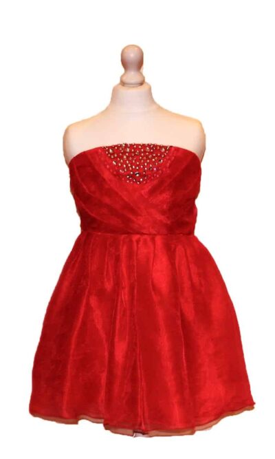 'Pre-Loved' Hot Pink Party Dress with pleated bodice with crystal embellishment from Silhouette London, Girls party dress specialists in London.
