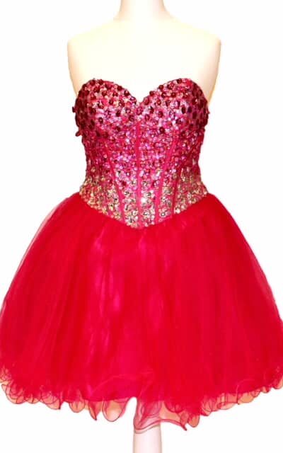 Pre-Loved' Alyce Paris Style 3644. Incredible graduated crystals adorn this corset style bodice with ribbon closing from Silhouette London, Prom dress sprecialists in London.
