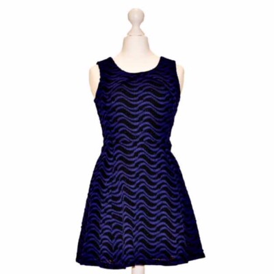 'Pre-Loved' Elisa B Skater Dress in Royal Blue and Black with a shimmery thread weaved through from Silhouette London, Dress specialists in London