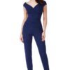 Bardot Ruched Jumpsuit 5 Young women wearing a Bardot Ruched Jumpsuit in Navy. Fabulous bateau cap sleeve neckline makes up this ruched tapered leg jumpsuit from Silhouette London, Girls party dress specialists in London