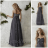 Christina Wu Dress Style 22687 5 Young women in a Christina Wu Dress Style 22687 in Charcoal. Sequin and Chiffon long floaty dress with pleated bodice and waistband from Prom Dress Boutique Silhouette London.
