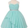 Cinderella Couture Dress 5005 8 Cinderella Couture Dress Style 5005 in Aqua. Fabulous pleated chiffon pleated bodice and layered skirt with beautiful crystal belt from Silhouette London, Girls party dress specialists in London.