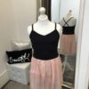 Sally Miller Alexandra Dress 8 Mannequin wearing a Sally Miller Alexandra Dress with a Black jersey bodice and a Pink chiffon style skirt from Silhouette London a Teen Party Dress Boutique in Greater London