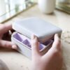 Grey & Lilac Jewellery Box 4 Square Travel Jewellery Box in Grey and Purple available from Silhouette London