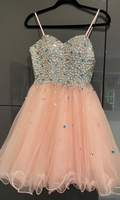 Pre-Loved Rebecca Rinder Pink Jewelled Tulle Short Prom Dress