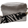 Adjustable Crossbody Bag Straps 4 Silver leather crossbody bag with zebra adjustable strap on a white background available from silhouette london, a teen fashion boutique in Greater London