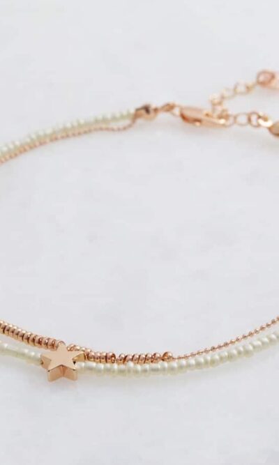 Lisa Angel - Rose Gold and Cream Beaded Anklet from Silhouette London
