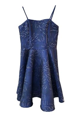 Pre-Loved UDT Fashion Navy Jacquard Fit & Flare 2 Un Deux Trois Navy/gold Jacquard Fit and Flare Party Dress Flatlay