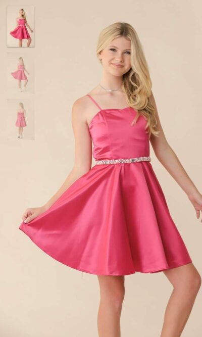 Un Deux Trois Fuschia Satin Fit and Flare Party Dress