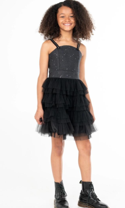 Zoe Ltd Naomi Party Dress in Black Tweed and Tulle