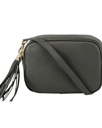 Charcoal Grey Crossbody Leather Bag with Tassel