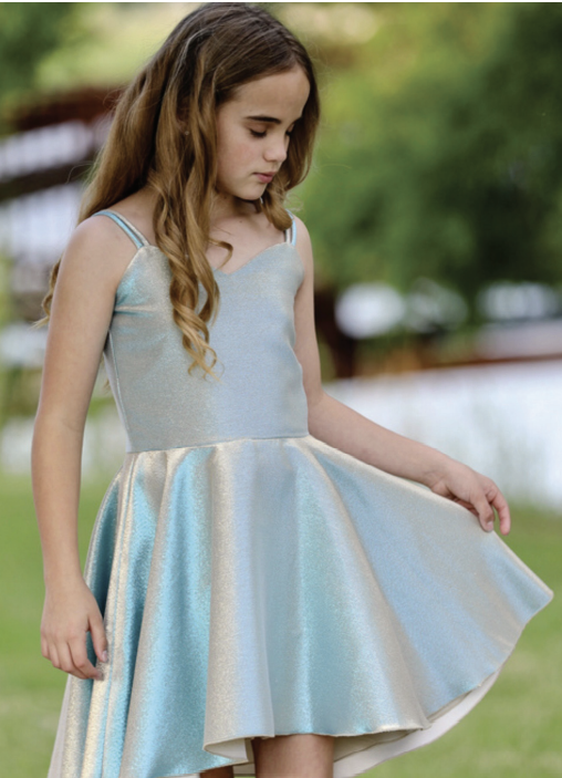Dolls and Divas Aspen Dress in Blue/Gold 2 Dolls and Divas Couture Aspen 1 Dress in bleu/Gold Standing Up