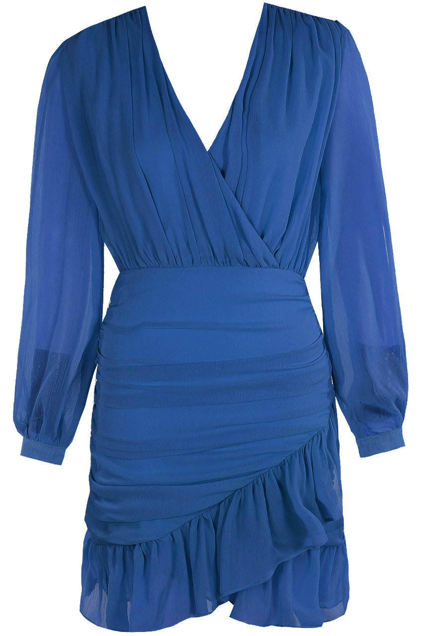 Royal Blue Chiffon Ruched Dress 1 Ruched Chiffon Party Dress in Royal Blue with Sleeves