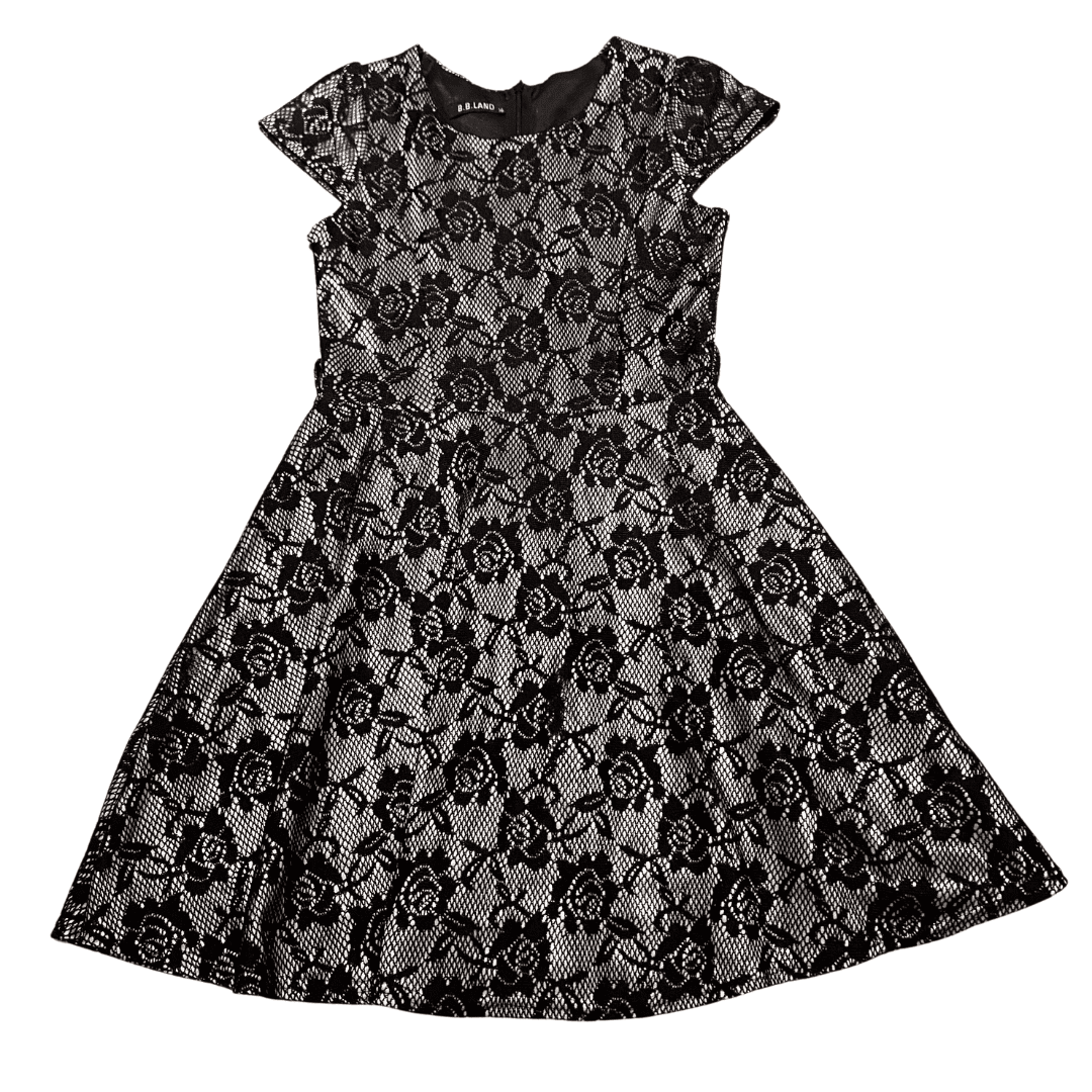 Pre-Loved Black Lace Cap Sleeve Dress 1 Pre-Loved Black Lace and Nude Cap Sleeve Skater Dress