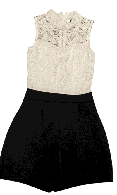 Pre-Loved Ivory Lace and Black Playsuit