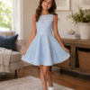 Pre-Loved David Charles Blue Open Mesh Dress 2 Pre-Loved David Charles Light Blue Mesh Skater Dress
