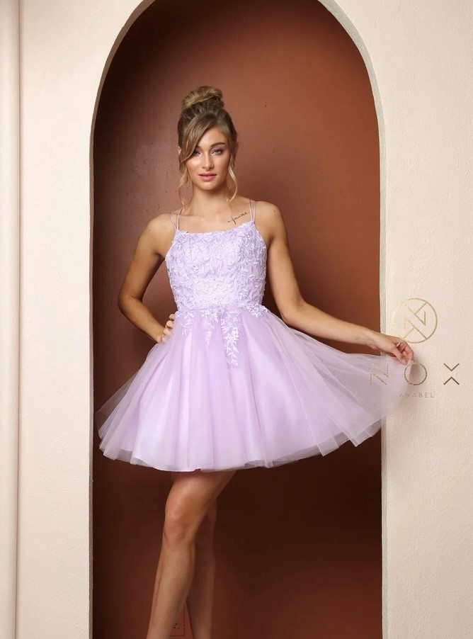 Nox Anabel Party Dress Style T718 1 Nox Anabel Short Prom Dress Style T718 in Lilac