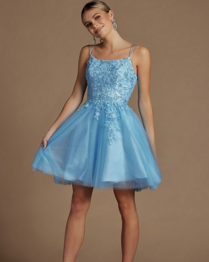 Nox Anabel Short Party Dress Style T718 in Powder Blue