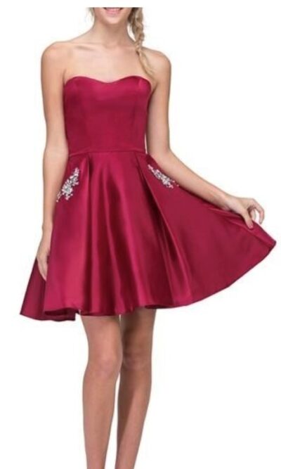 Burgundy Satin Short Prom Dress