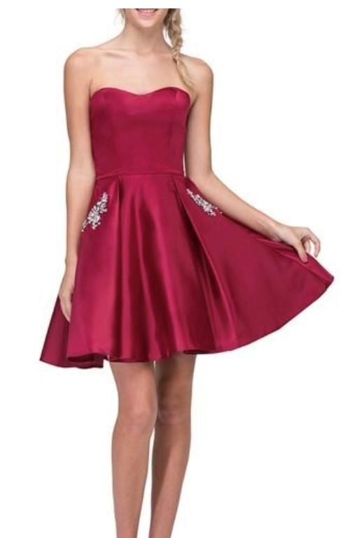 Burgundy Satin Short Prom Dress 1 Burgundy Satin Short Prom Dress