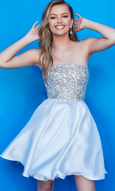 Jovani Girls Prom Dress Style K00722 in silver