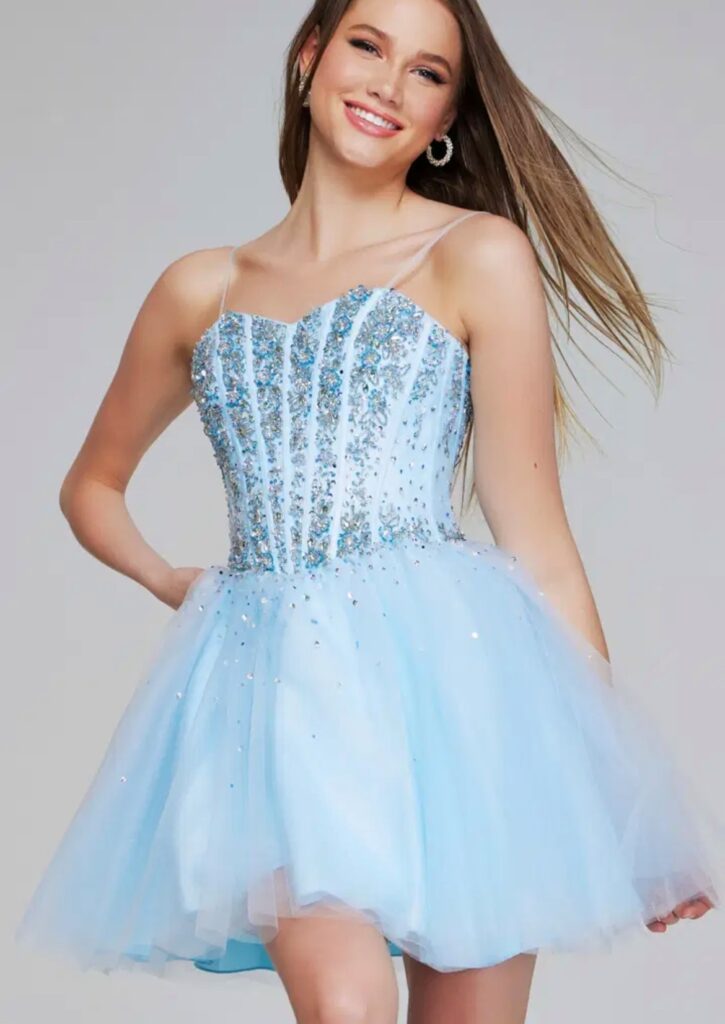 Jovani Girls Party Dress Style K62533 in Light Blue Tulle with Beaded Bodice