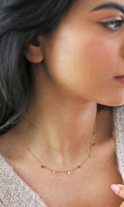 Lisa Angel Rainbow Crystal Gold Choker Style Necklace