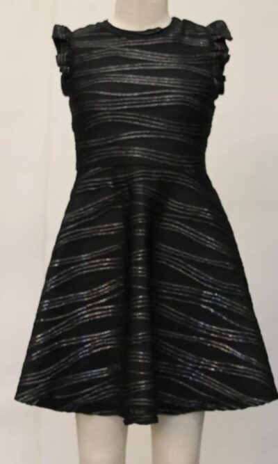 Ava & Yelly Black/Silver Frill Cap Sleeve Skater Dress