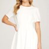 Short Sleeve Pintuck Dress 4 Off White Pintuck Short Sleeve Dress