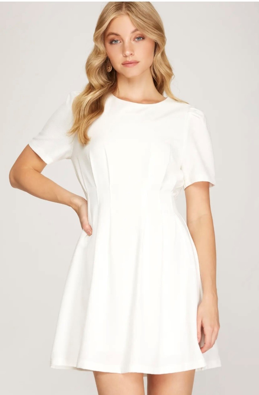 Short Sleeve Pintuck Dress 1 Off White Pintuck Short Sleeve Dress