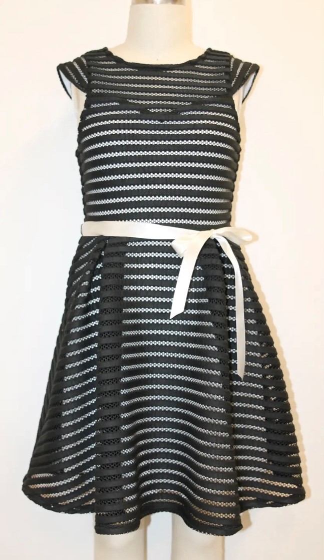Ava & Yelly Bubble Stripe Skater 1 Ava & Yelly Maje Inspired Bubble Stripe Skater Dress in Black/Ivory