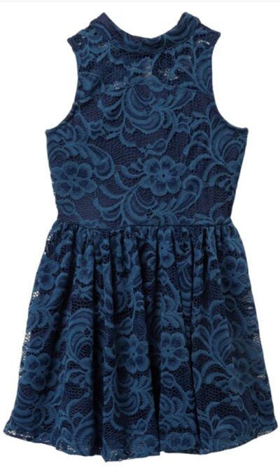Ava & Yelly Blue Lace High Necked Skater Dress