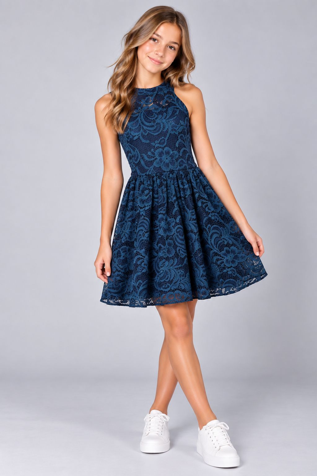 Ava & Yelly High Neck Lace Skater Dress 1 Ava & Yelly High Neck Lace Skater Dress