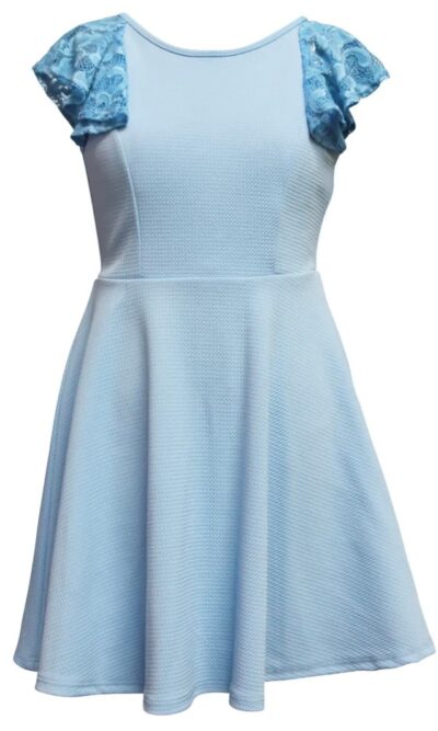 Ava & Yelly Light Blue Lace Ruffle Sleeve Skater Dress