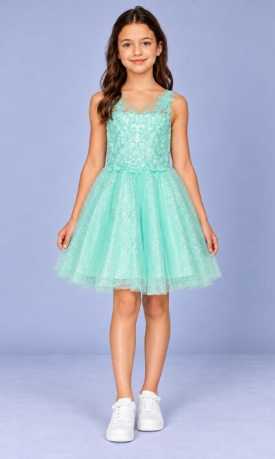 Cinderella Couture Short Party Dress Style 5088 in Mint on Model