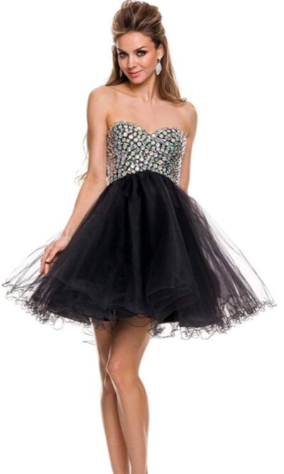 Nox Anabel Short Prom Dress Style 6010 in Black