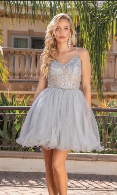 Dancing Queen Short Party Dress Style 3337 in Silver