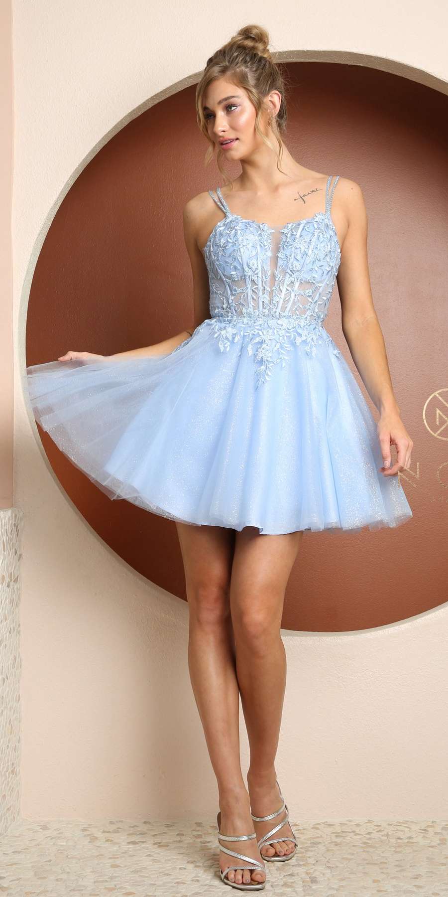 Nox Anabel Dress Style T724 3 Nox Anabel Short Prom Dress Style T724 in Cornflower Blue