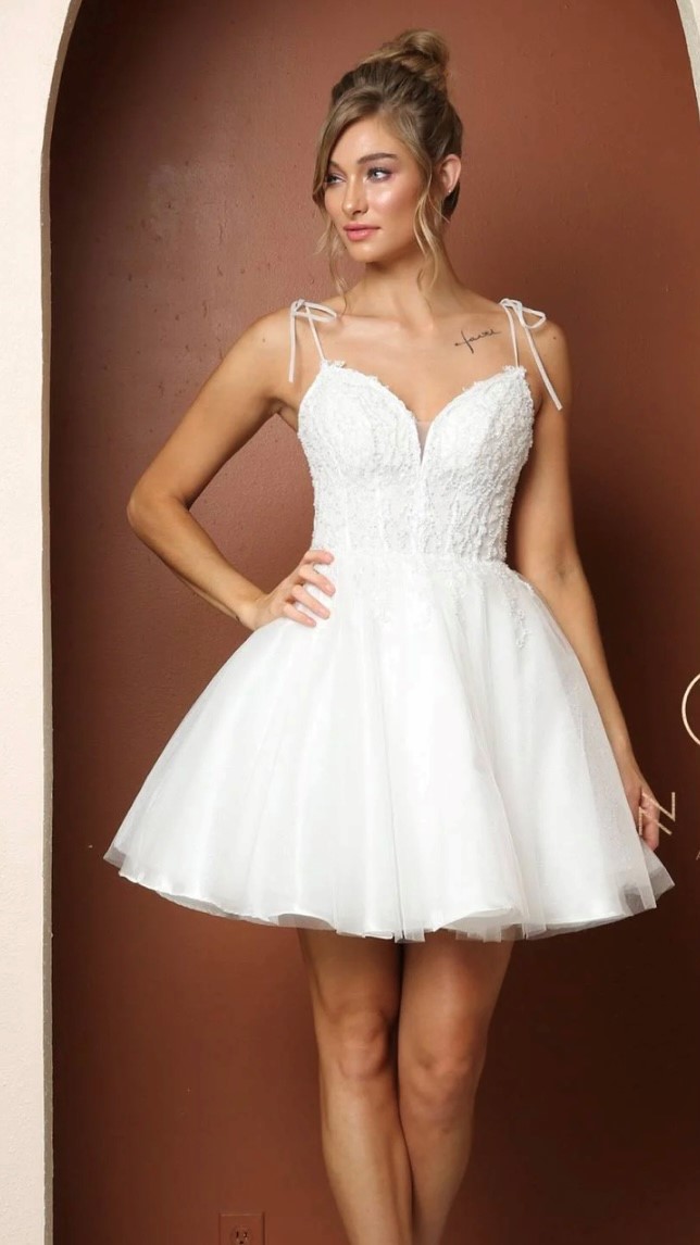 Nox Anabel Dress Style F732 1 Nox Anabel Short Party Dress Style F732 in White