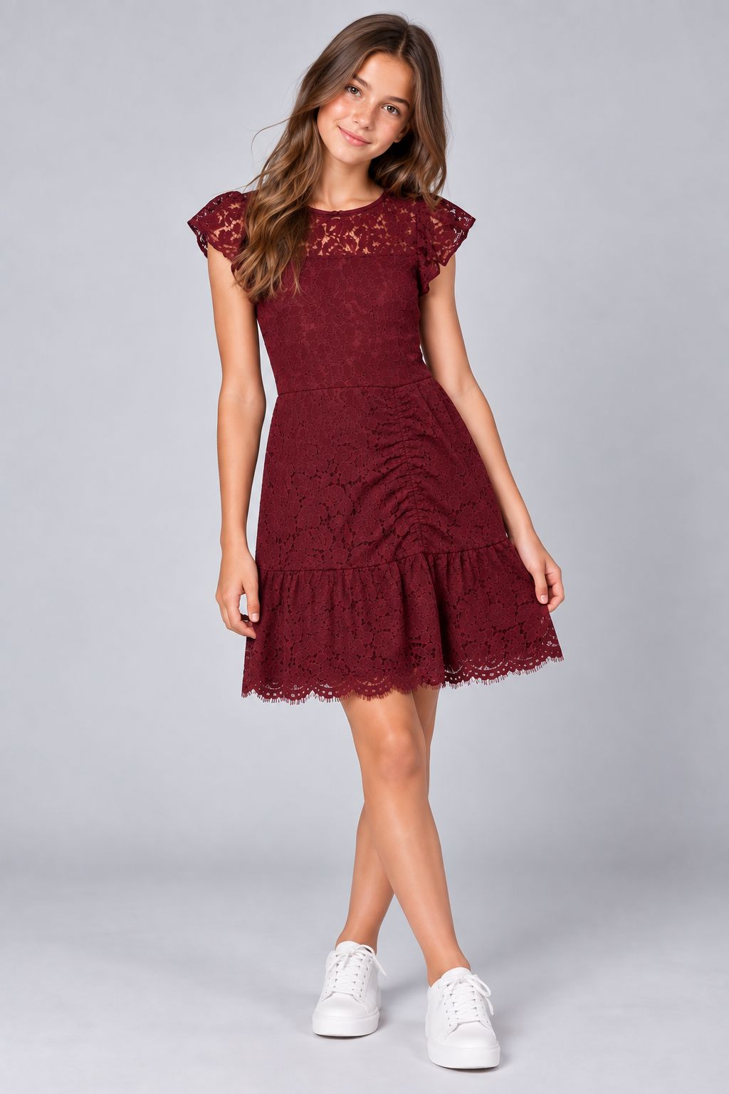 Ava & Yelly Burgundy Lace Cap Sleeve Dress 1 Ava & Yelly Burgundy Lace Cap Sleeve Party Dress