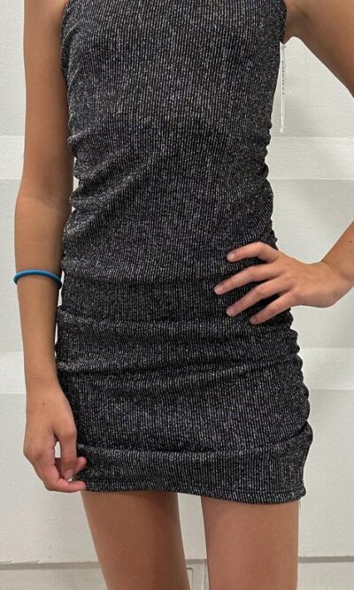Cheryl Kids Luna Bodycon Party Dress in Black and Silver