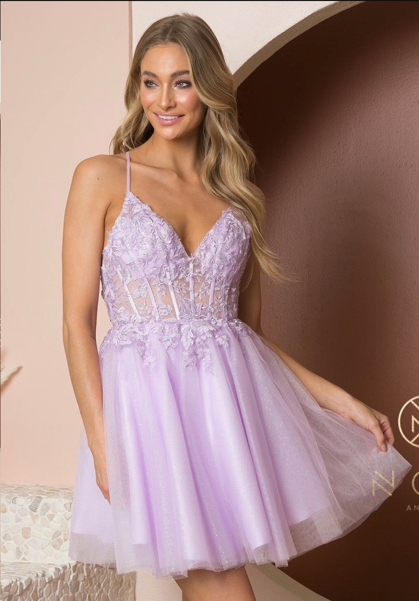 Nox Anabel Dress Style T739 1 Nox Anabel Short Prom Dress Style T739 in Lilac