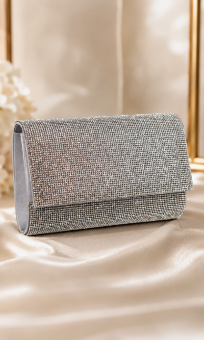 Foldover Silver Diamante Clutch Bag
