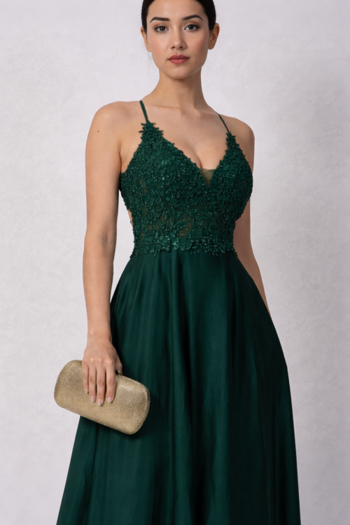 Mascara Collection Gold Sparkle Box Bag 2 Mascara Collection Gold Sparkle Clutch Bag held by Model in Forest Green Long Floaty Prom Dress