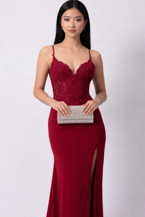 Mascara Collection Silver Diamante Fold Clutch Bag 3 Mascara Collection Foldover Diamante Clutch Bag worn by Model in Berry Prom Dress