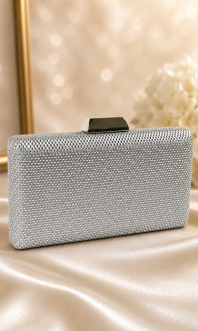 Rectangular Silver Diamante Clutch Bag