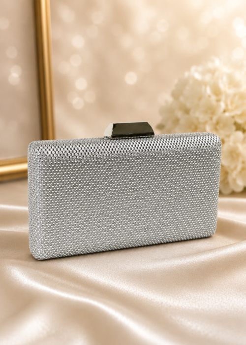 Mascara Collection Diamante Box Clutch Bag 1 Rectangular Silver Diamante Clutch Bag