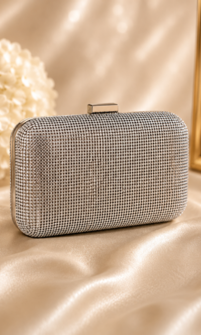 Silver Diamante Clutch Bag