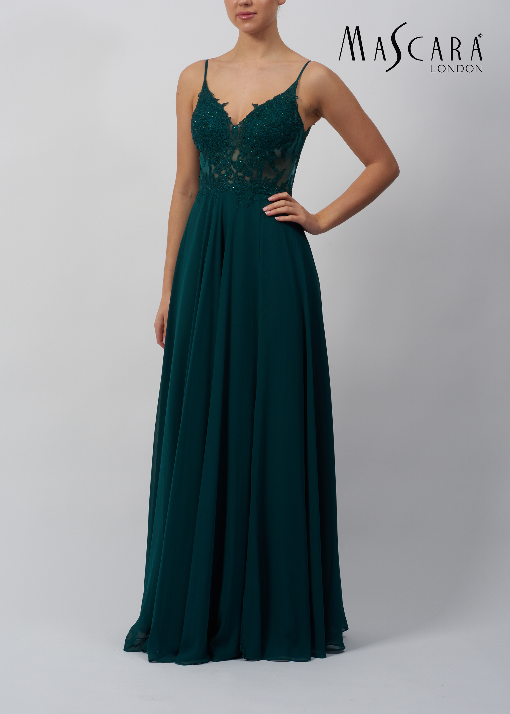 Mascara Collection Prom Dress Style MC18311 1 Mascara Collection Long Prom Dress Style MC18311 in Forest Green